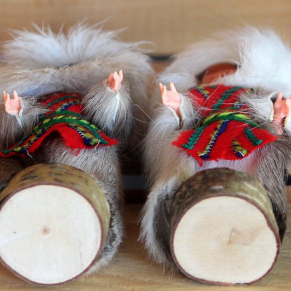 Vintage Celluloid Laplander Finnish Cultural Souvenir Dolls With Reindeer Fur - Picture 7 of 8